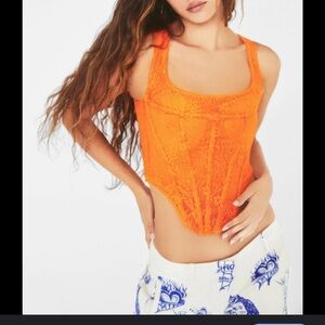 Miaou Orange Lace Bustier corset Top